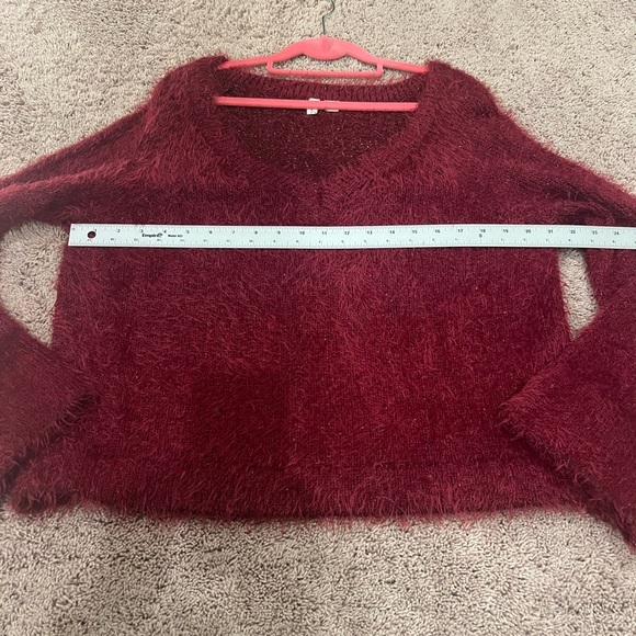 Anthropologie Maeve v-neck eyelash sweater medium petite MP pink red burgundy - Picture 14 of 14